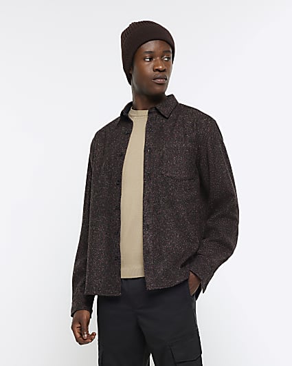 Brown regular fit textured shirt