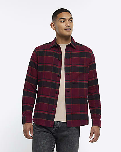 Red regular fit check long sleeve shirt