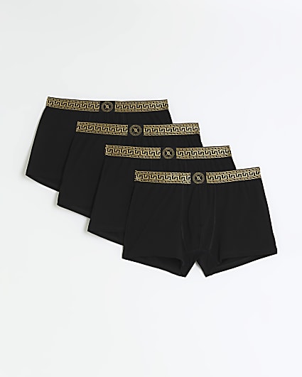 4PK Black geometric cotton stretch trunks