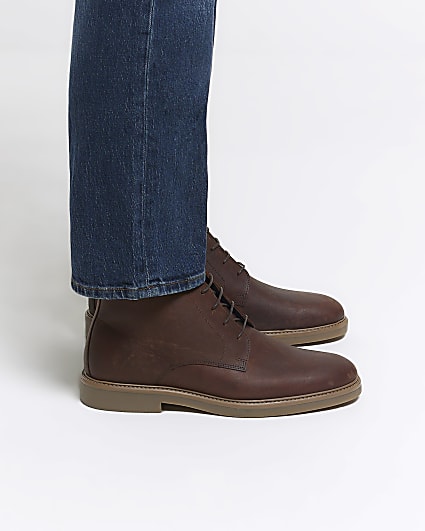 Brown Leather lace up chukka boots