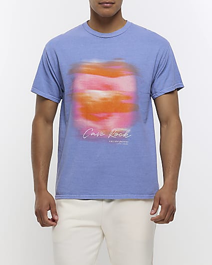 Blue regular fit sunrise print t-shirt