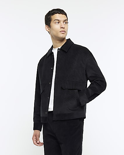 Black regular fit corduroy Harrington jacket