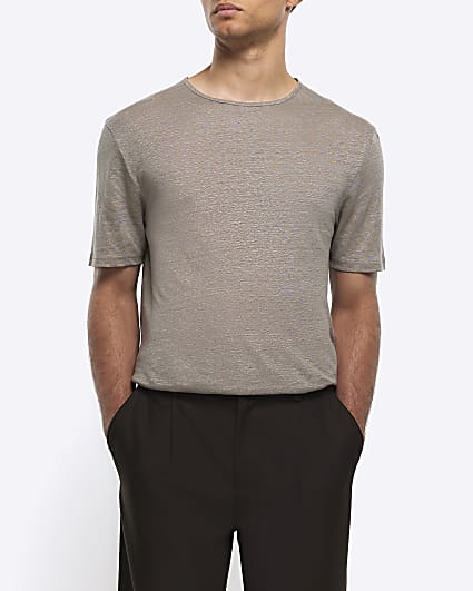 Grey regular fit linen blend t-shirt