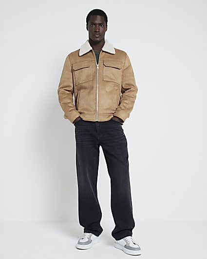 Mens Shearling Jackets Borg Jacket Mens River Island