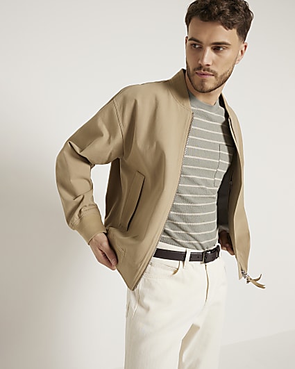 Beige regular fit canvas bomber jacket