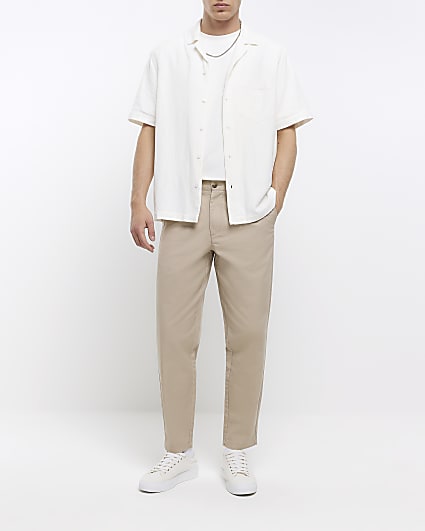 Beige tapered fit casual chino