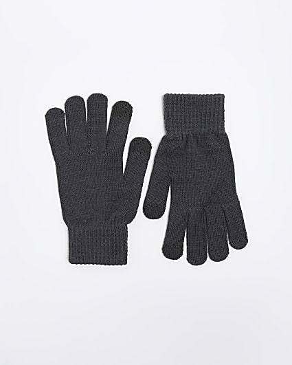 Grey knitted touch screen gloves