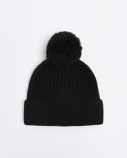 Black knitted bobble beanie