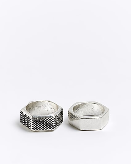 2PK silver colour hexagon rings