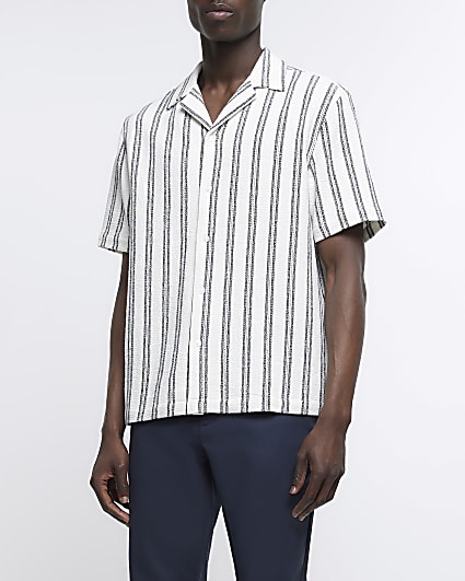 White regular fit striped revere shirt