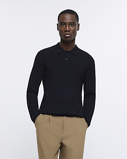 Black regular fit RI Studio knitted polo