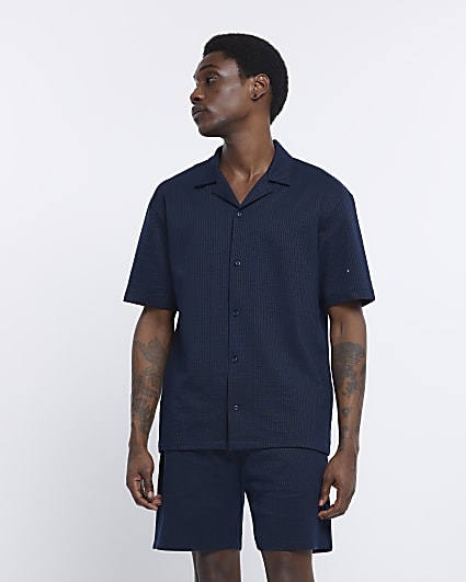 Navy regular fit revere shirt