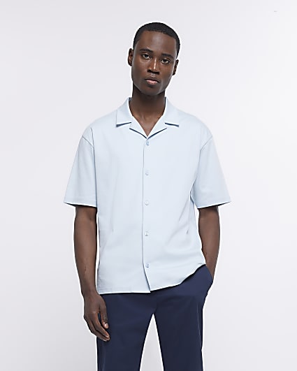 Blue regular fit jersey revere shirt