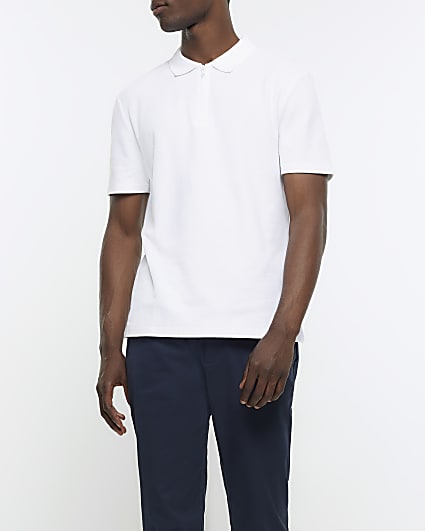 White slim fit honeycomb polo shirt