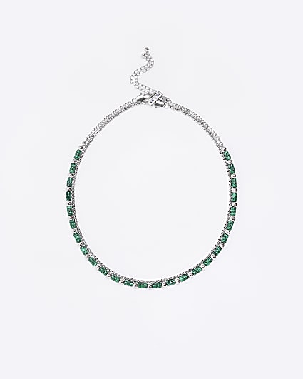 Green beaded multirow necklace