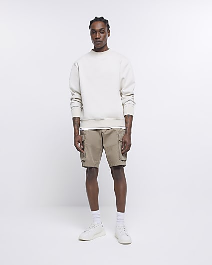 Beige regular fit utility cargo shorts