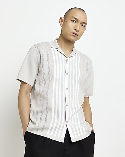 Stone regular fit striped knitted polo shirt