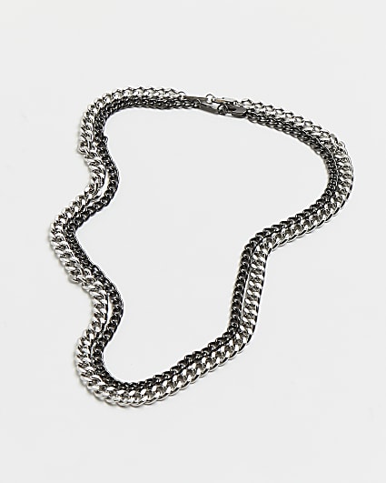 Silver colour multi-row chunky chain necklace