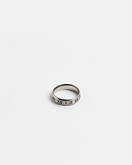 Silver stainless steel engraved Band Ring