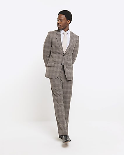 Grey slim fit check suit trousers