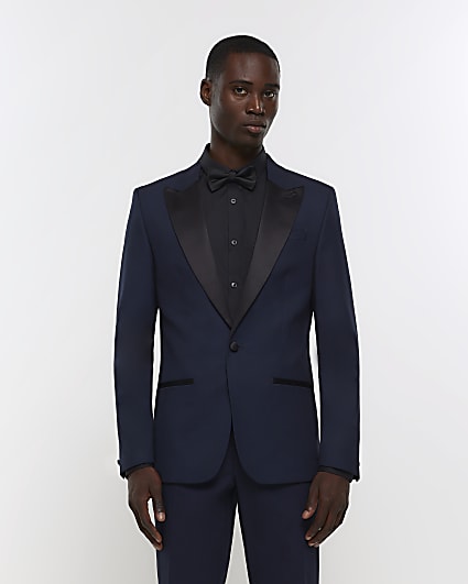 Navy slim fit tuxedo suit jacket