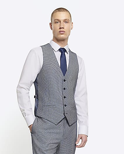 Blue skinny fit dogtooth waistcoat