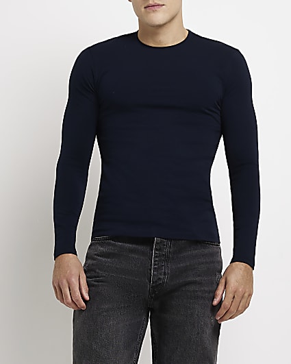 Navy Muscle fit long sleeve t-shirt