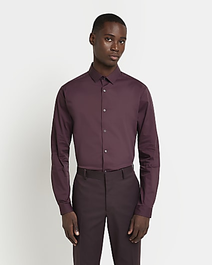Dark Red slim fit long sleeve shirt