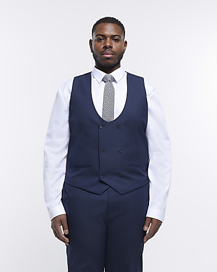 Big & Tall navy skinny fit twill waistcoat