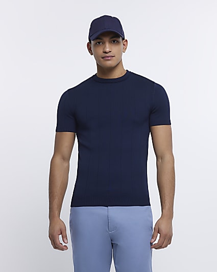 Navy Muscle fit Knitted t-shirt