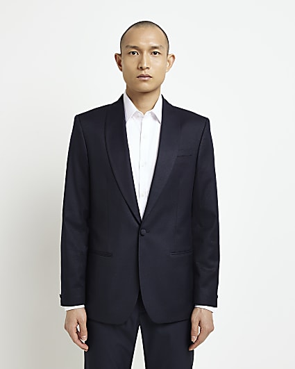 Navy Slim fit Shawl Collar Shimmer blazer