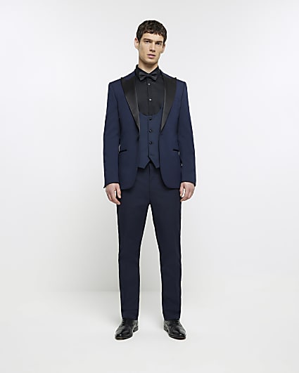 Navy Slim fit Tuxedo suit trousers