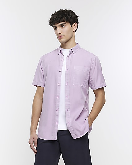 Purple Regular fit short sleeve lyocell Shirt