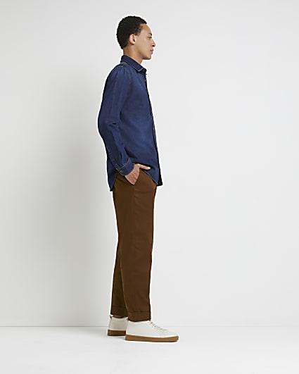 Blue regular fit long sleeve denim shirt