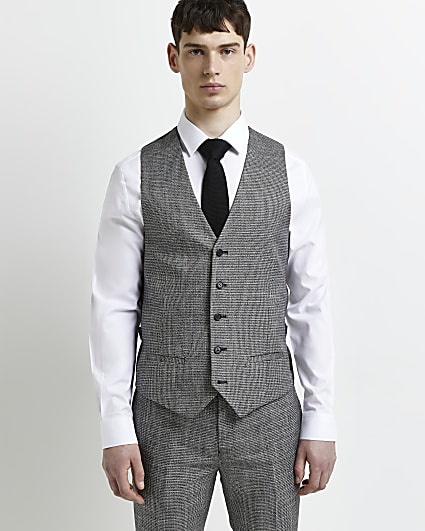 Grey Puppytooth Skinny Fit waistcoat