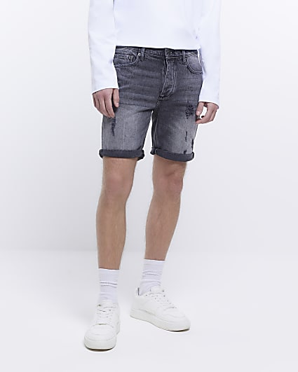 Black Slim fit Ripped Shorts