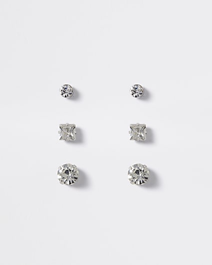 Silver multipack rhinestone stud earrings