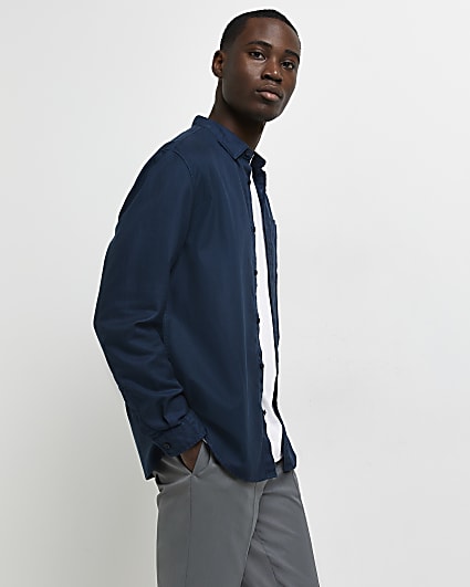Navy regular fit twill lyocell shirt
