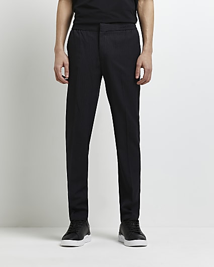 Navy slim fit textured smart joggers