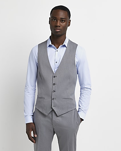 Grey skinny fit twill waistcoat