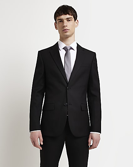 Black skinny fit twill suit jacket