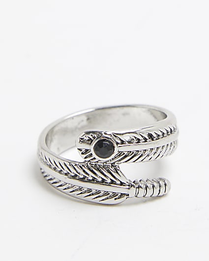 White Stone Feather Wrap Ring