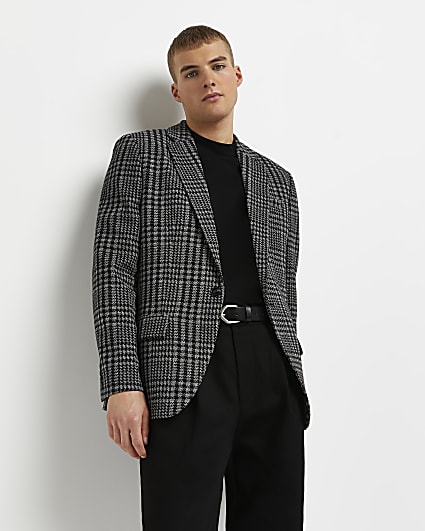 Black slim fit check blazer