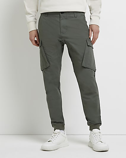 Khaki tapered Cargo trousers