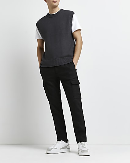 Grey slim fit flannel cargo trousers