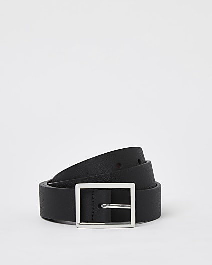 Black leather buckle belt