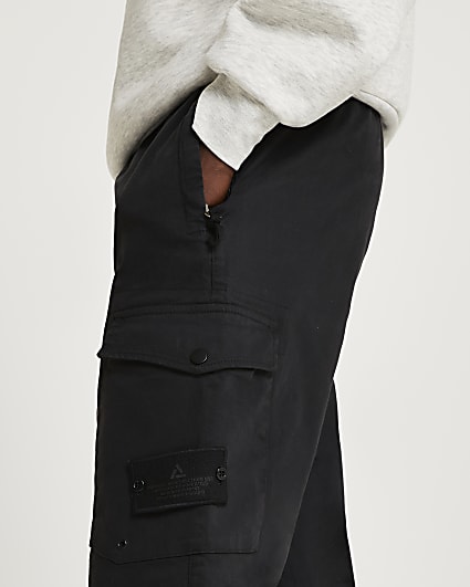 Black washed slim fit cargo trousers