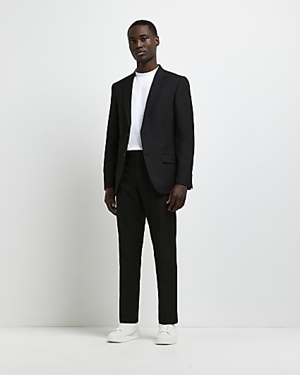 Black slim fit twill suit trousers