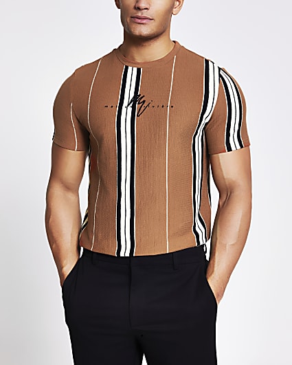 Maison Riviera brown textured stripe T-shirt