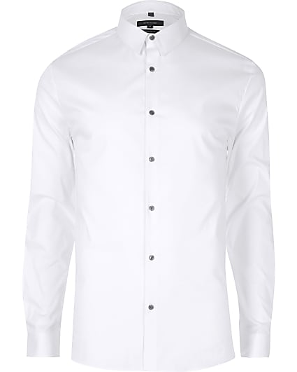 Big & Tall white slim fit long sleeve shirt